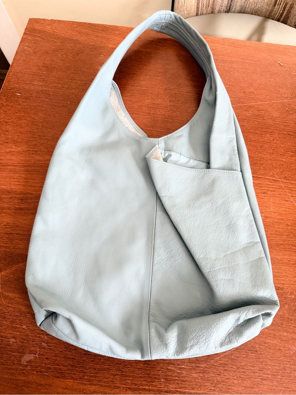 Soft Blue Green Grey Leather Hobo Bag - Women's Shoulder Tote
